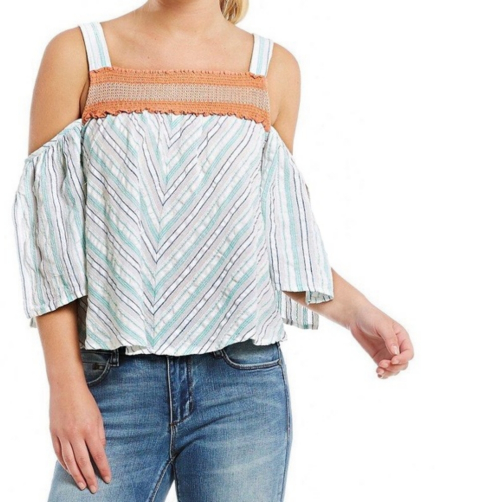 NEW Banjara Smocked Cold Shoulder Bohemian Top Size Medium